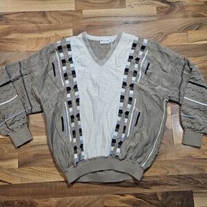 St Croix Knits Textured Sweater Men’s XL Made in USA Beige Cotton 90s Retro